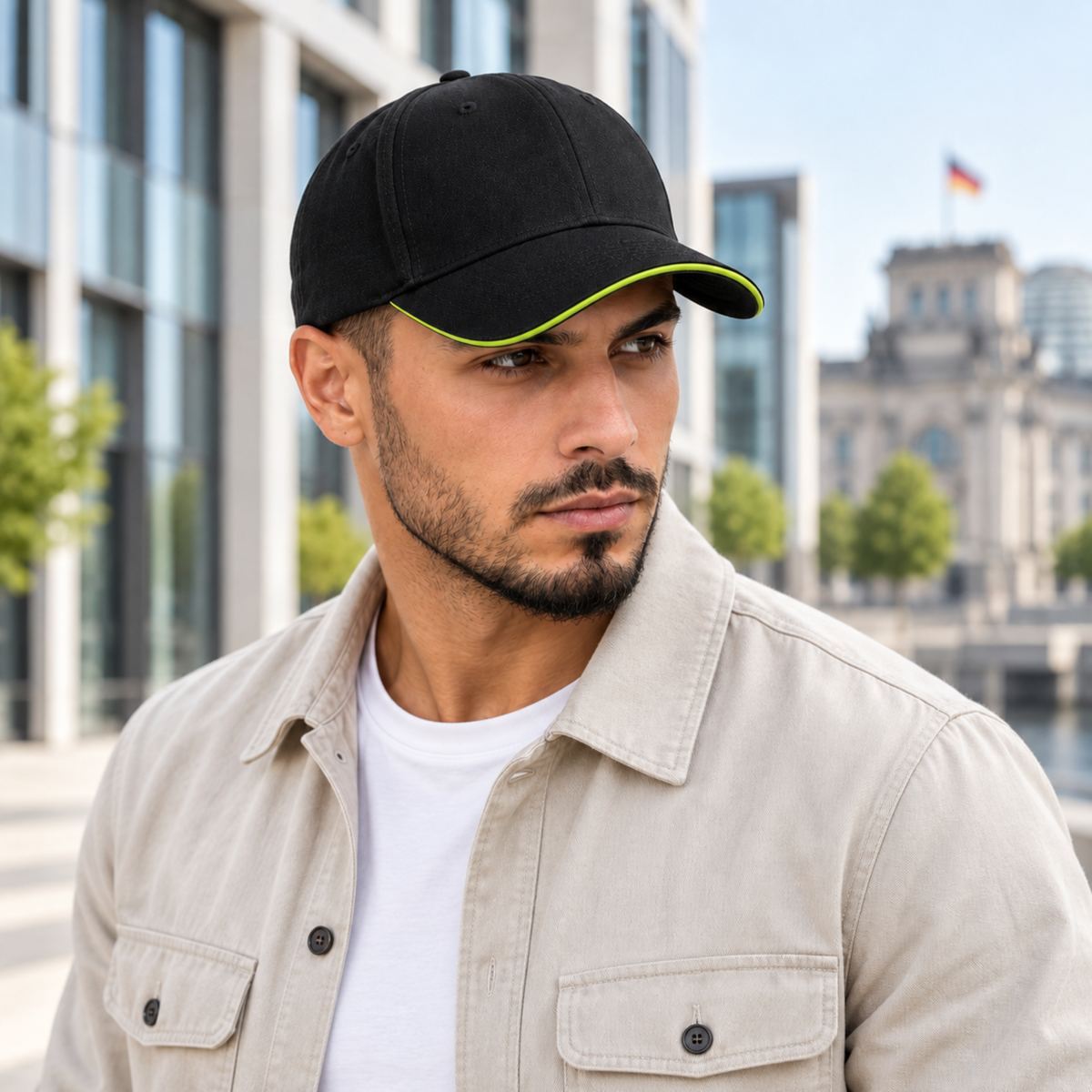 DAHERINK Premium Bicolor Baseball Cap 6-Panel Baumwolle – Vorderansicht